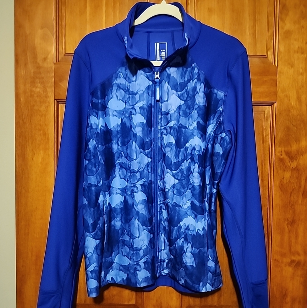 MONDETTA Athletic Jacket Full Zip Thumb Holes Handwarmers Pockets Logos Stretch